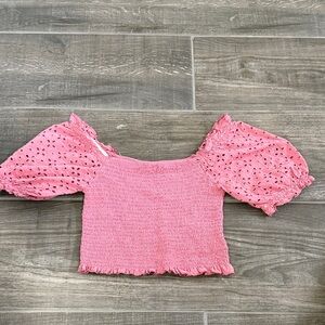 Pink Eyelet Puff Sleeve Kids Blouse